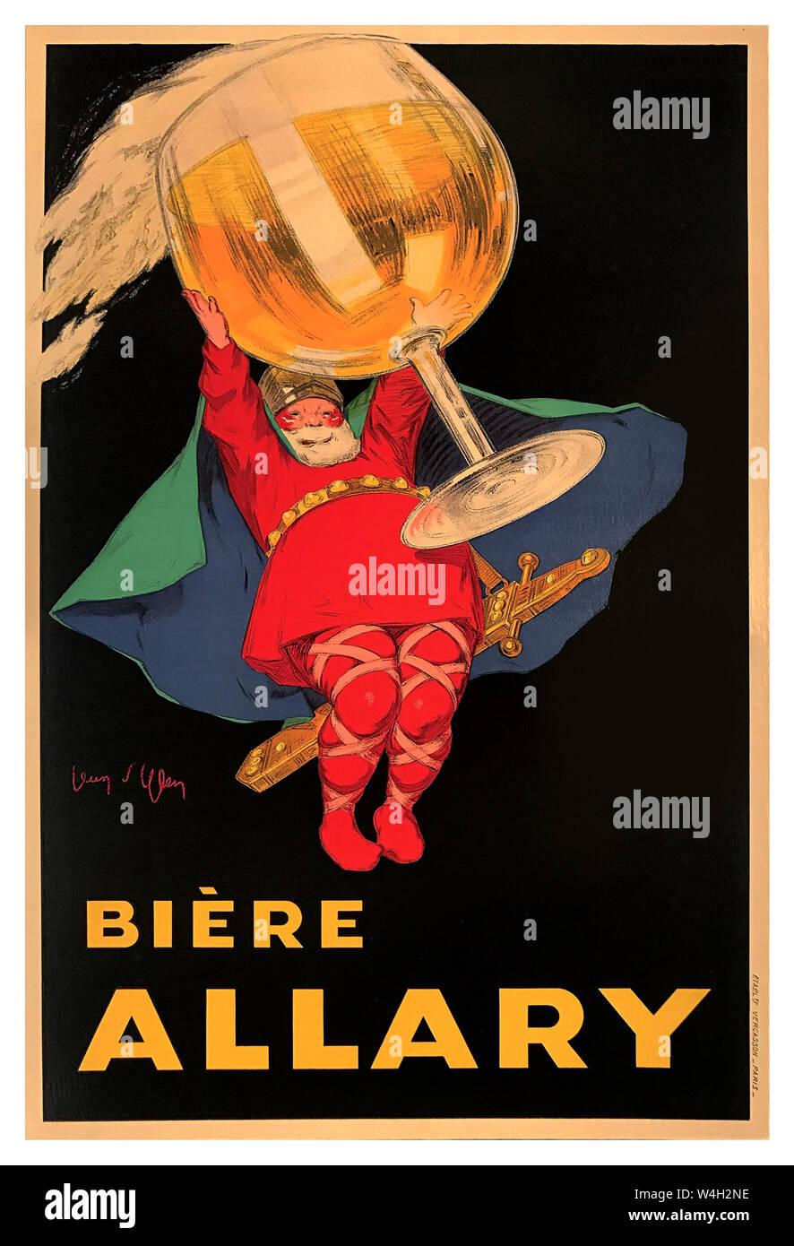 1900’s Vintage French Drinks Beer Alcohol Poster BIERE ALLARY by artist designer Jean d'Ylen (1886-1938),  First edition lithographic poster 1925 Allary Beer Vintage French Advertising France Jean d'Ylen was a popular French Impressionist & Graphic artist born in 1886 Stock Photo