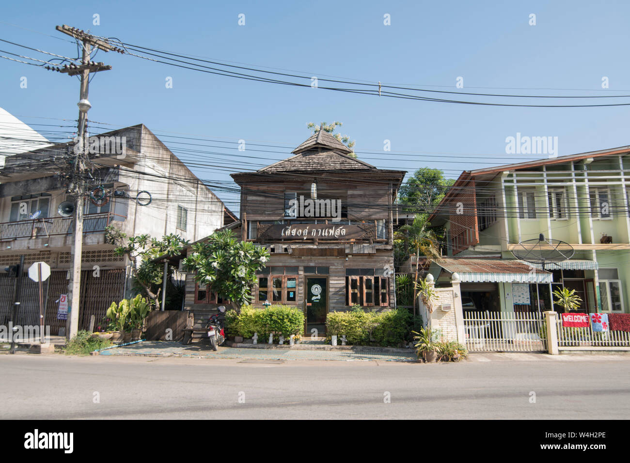 a privat traditional Teak wood House and residence in the old Town the city centre of Phrae in the north of Thailand.  Thailand, Phrae November, 2018. Stock Photo