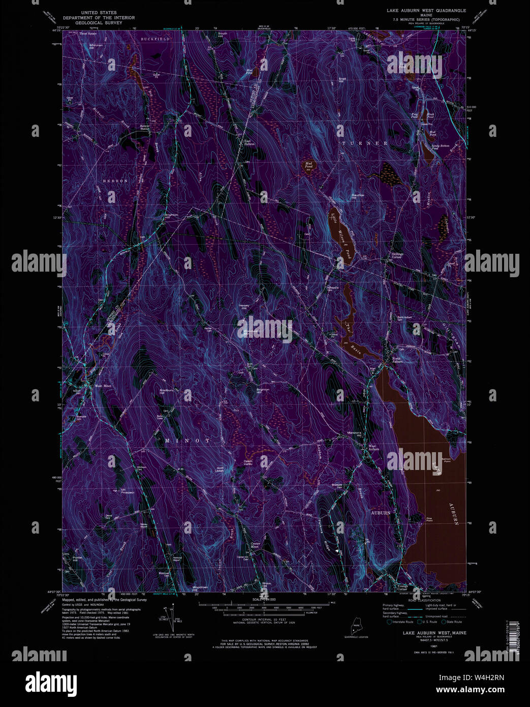 Maine USGS Historical Map Lake Auburn West 105274 1981 24000 Inversion