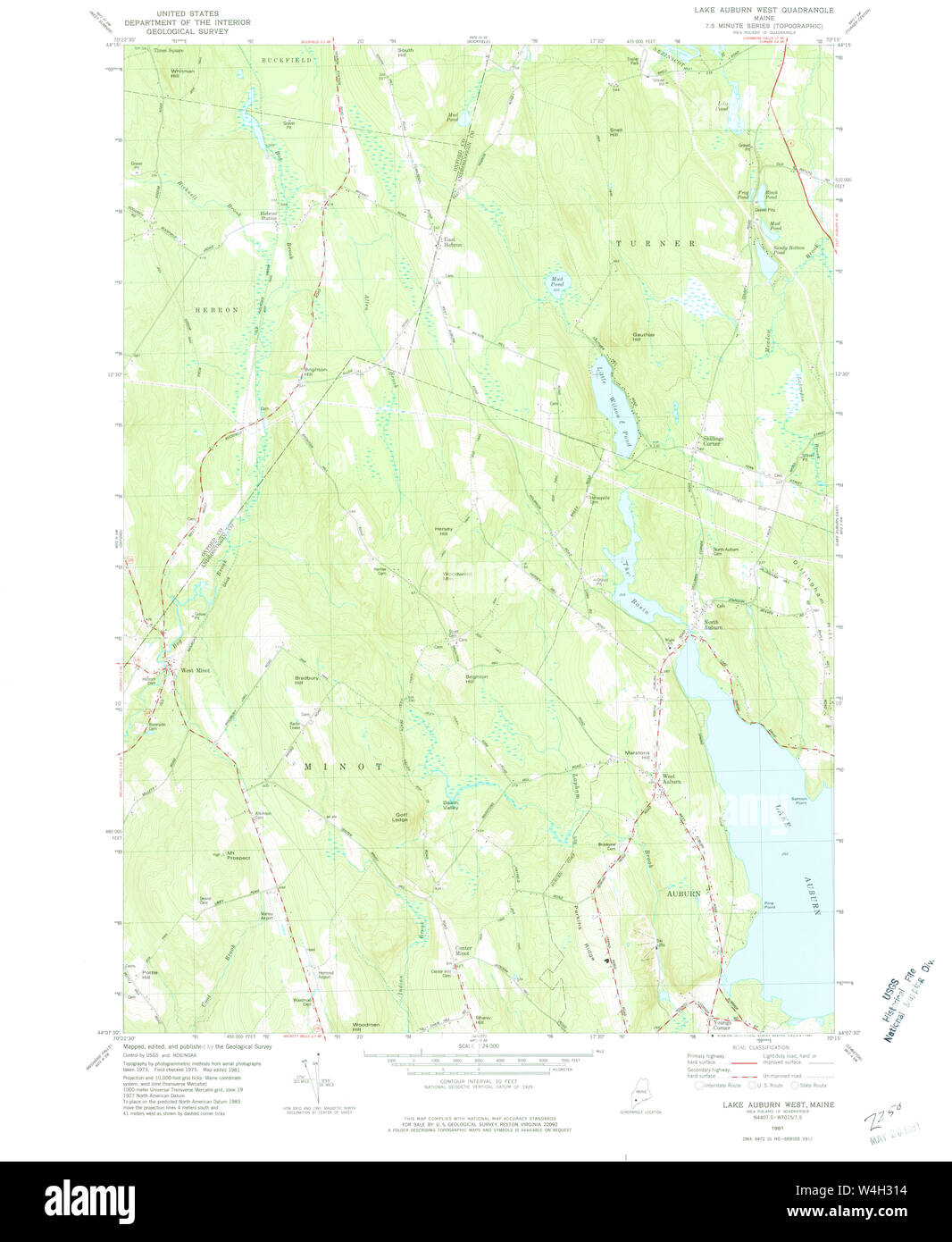 Maine USGS Historical Map Lake Auburn West 460540 1981 24000