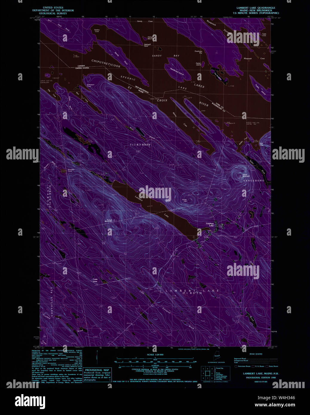 Maine USGS Historical Map Lambert Lake 105276 1988 24000 Inversion