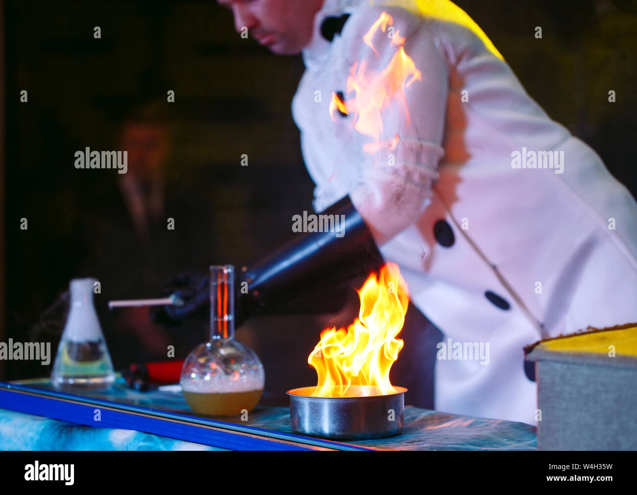 Explosion during the experiment. Unsuccessful experiment in the