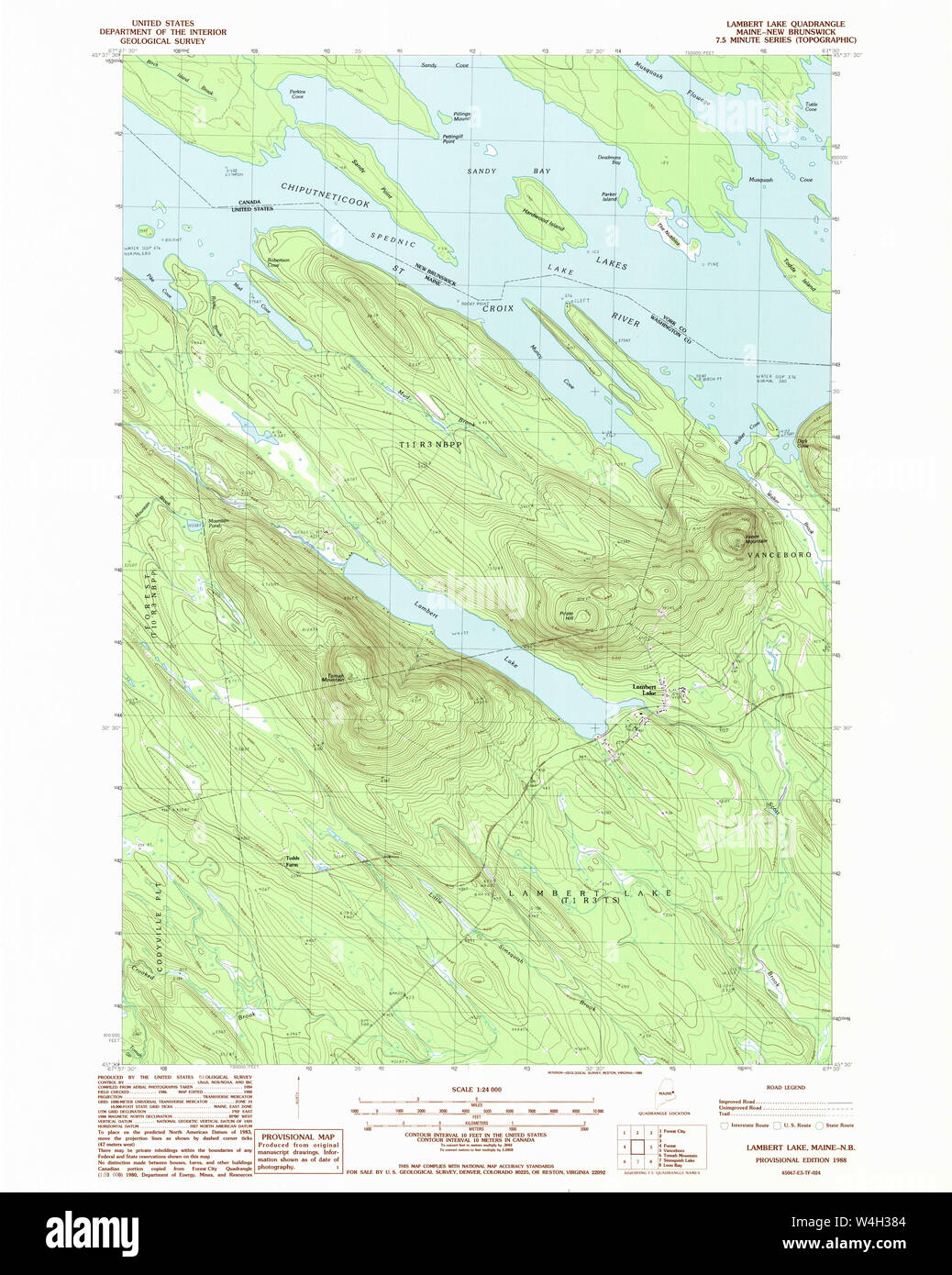 Maine USGS Historical Map Lambert Lake 105276 1988 24000 Restoration