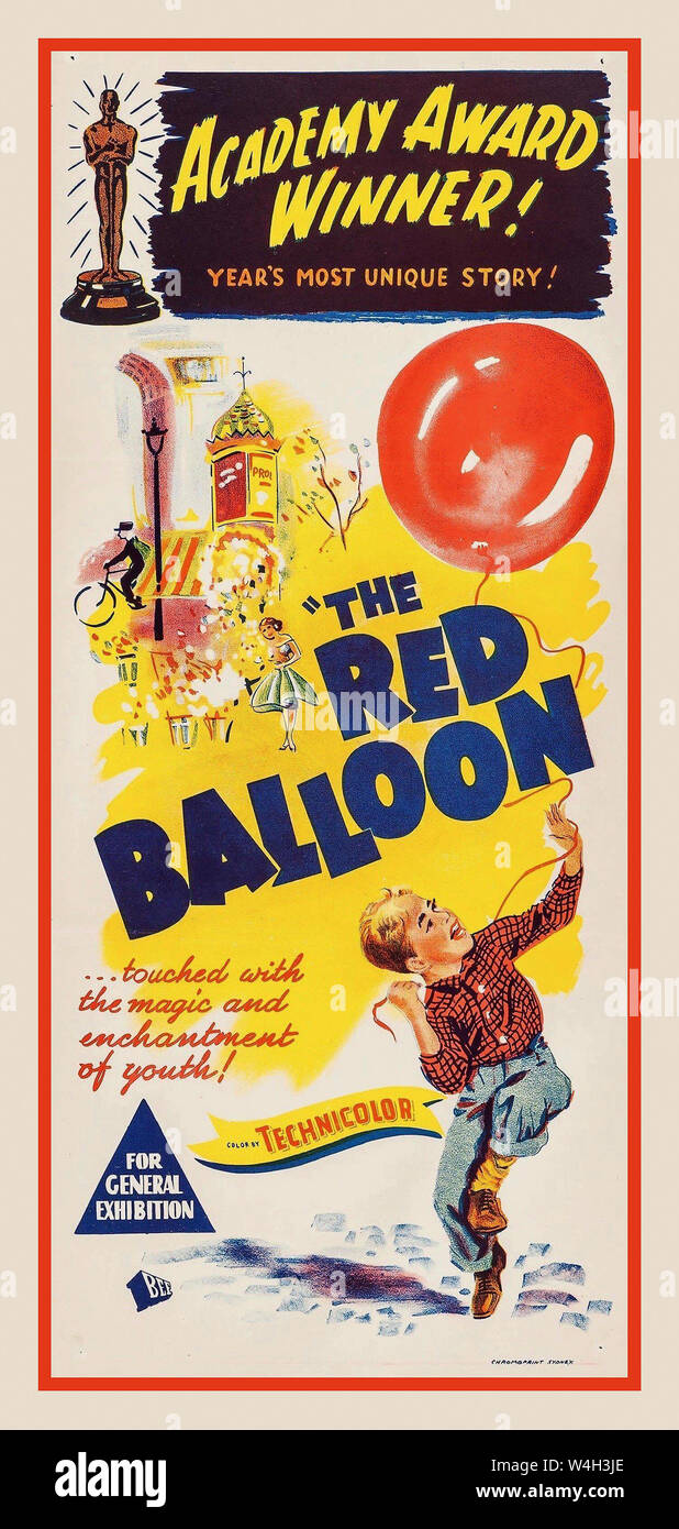 The Red Balloon ( ballon) vintage 1956 movie poster Le Ballon Rouge A red  balloon with a life of its own follows a little boy around the streets of  Paris. Director Albert
