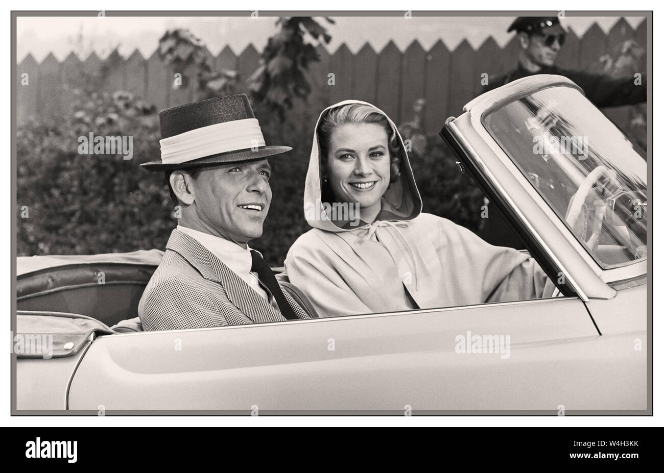 Grace Kelly and Frank Sinatra in a Mercedes open tourer 190 on film set of High Society 1956 High Society is a 1956 American romantic musical comedy film directed by Charles Walters and starring Bing Crosby, Grace Kelly, and Frank Sinatra. The film was produced by Sol C. Siegel for Metro-Goldwyn-Mayer, and shot in VistaVision and Technicolor, with music and lyrics by Cole Porter. High Society was the last film appearance of Grace Kelly, before she became Princess consort of Monaco. Stock Photo