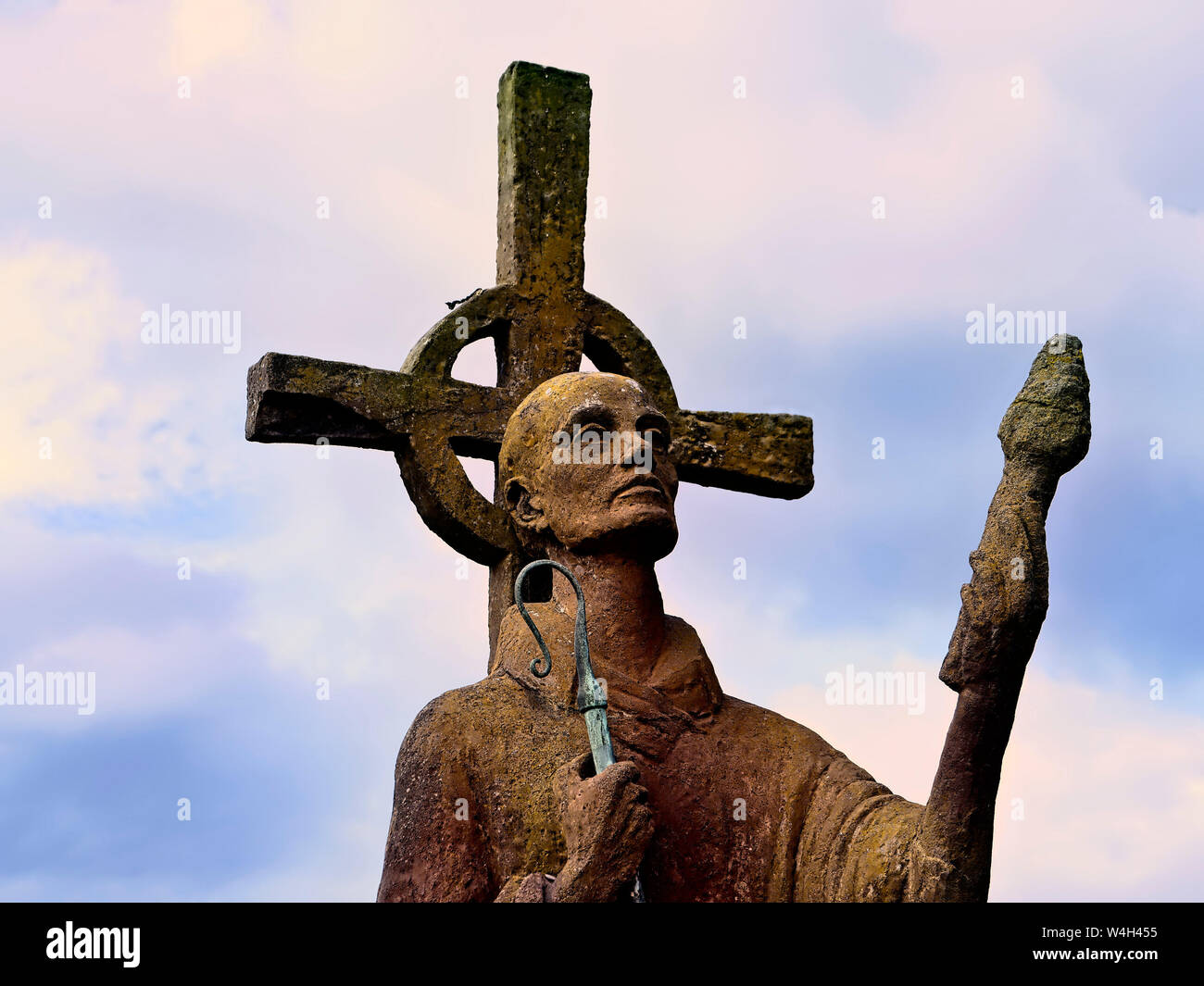 Statue of St. Aidan, Lindisfarne Stock Photo