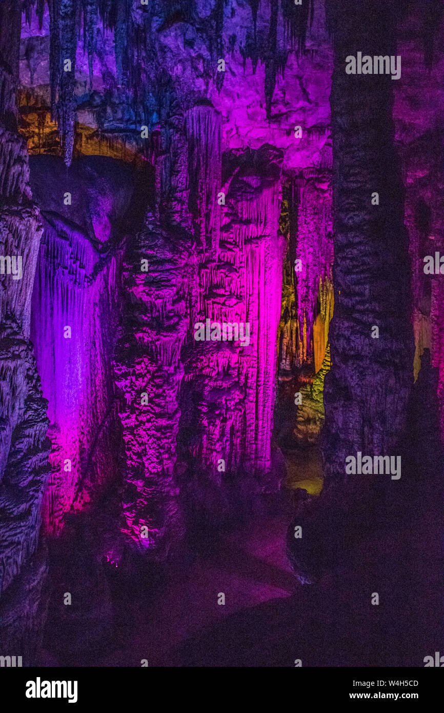 Majorca, Lichtillumination,in der Höhle Cuevas de Arta, die Höhle von Arta, Mallorca, Spanien Stock Photo
