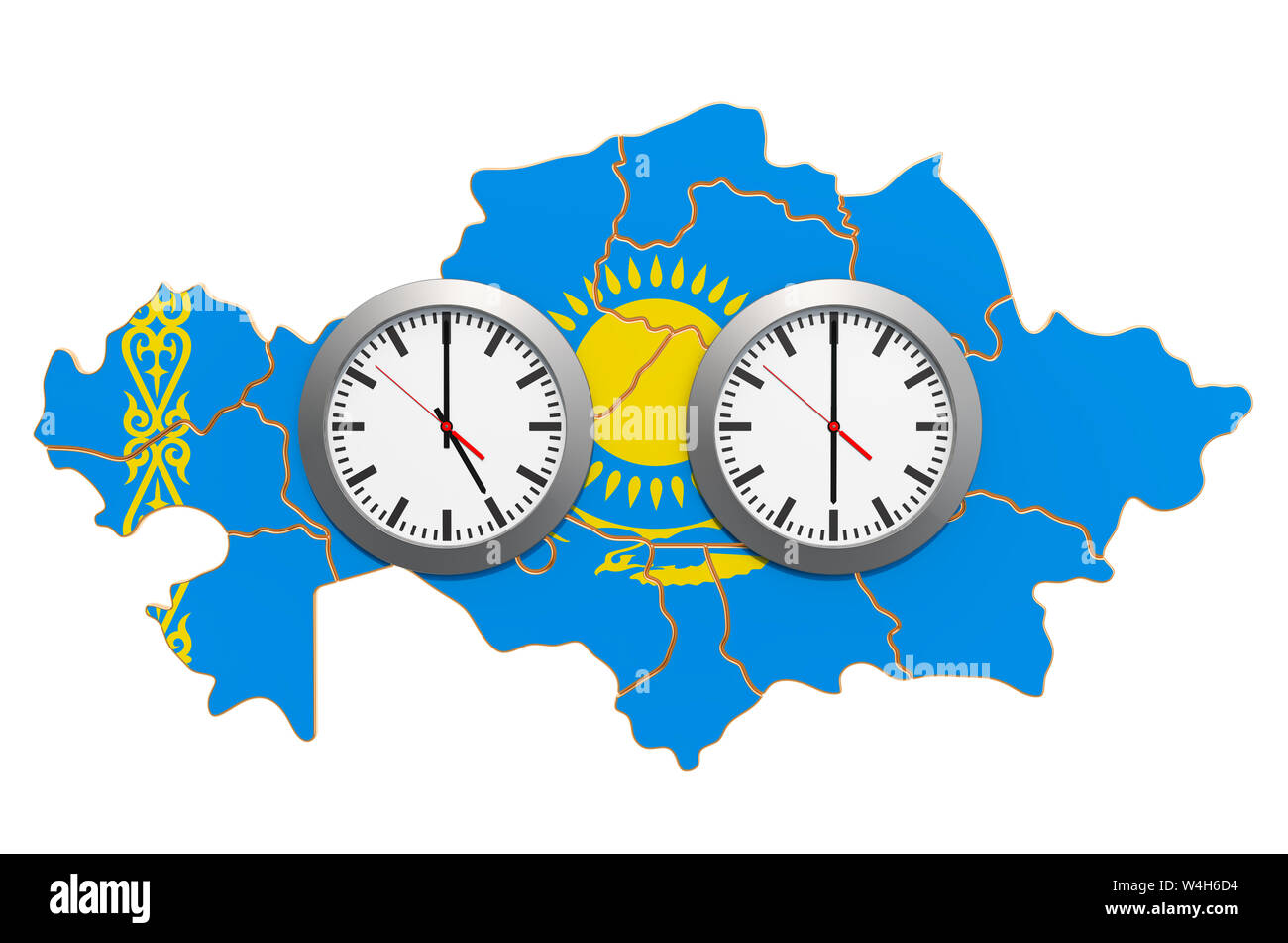 Time Zones in Kazakhstan concept. 3D rendering isolated on white ...