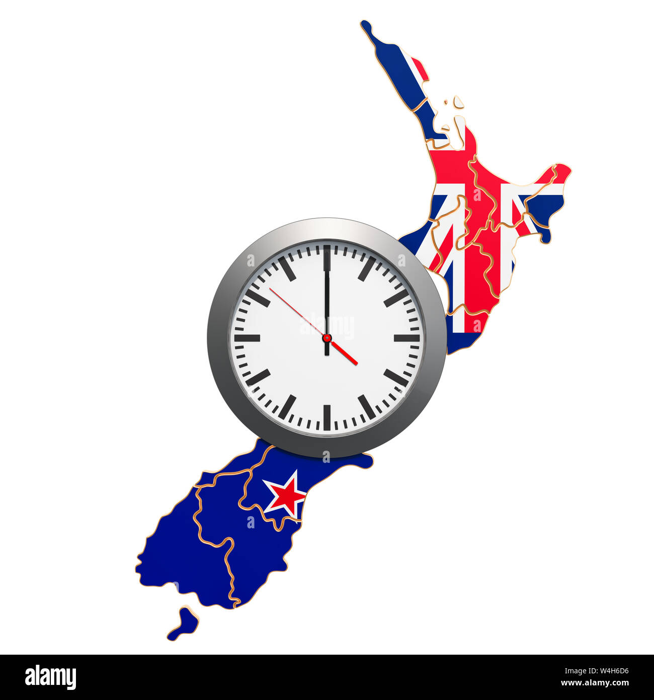 Time Zones in New Zealand concept. 3D rendering isolated on white