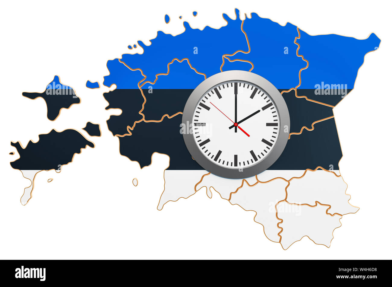 Time Zones in Estonia concept. 3D rendering isolated on white ...