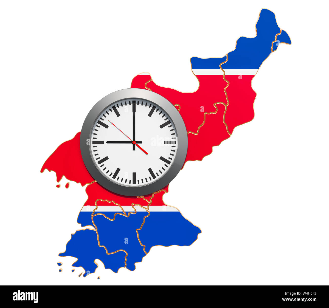 Time Zones in North Korea concept. 3D rendering isolated on white