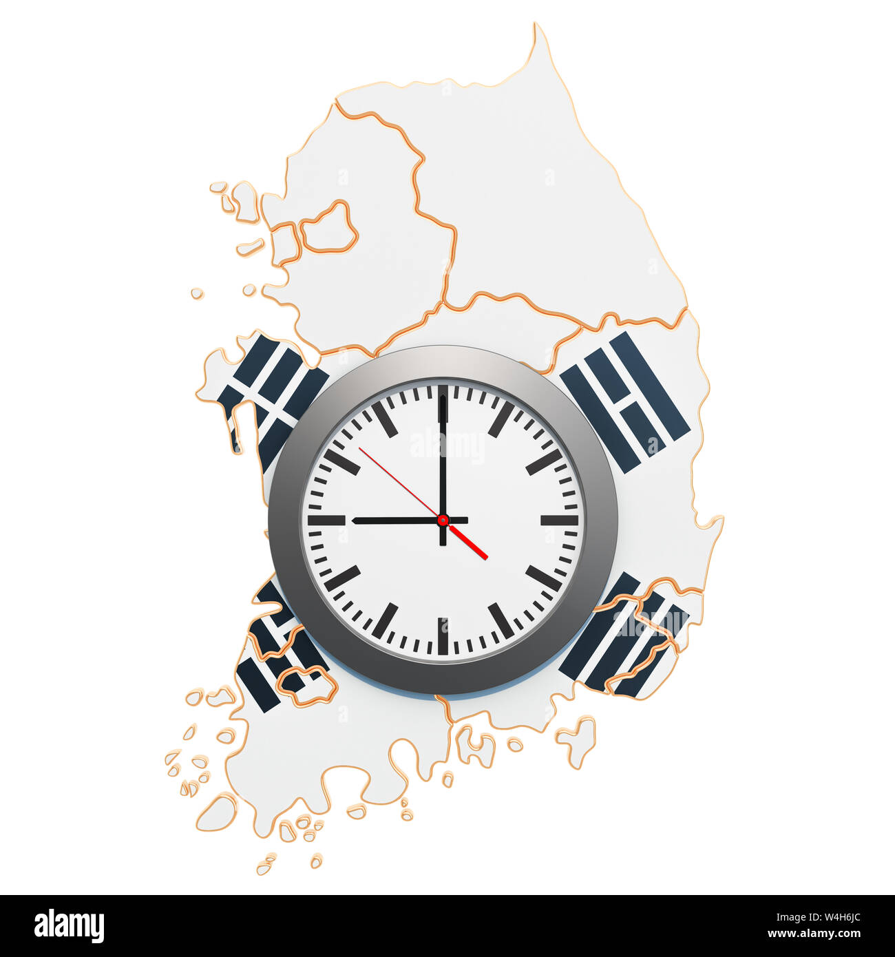 Time Zones in South Korea concept. 3D rendering isolated on white