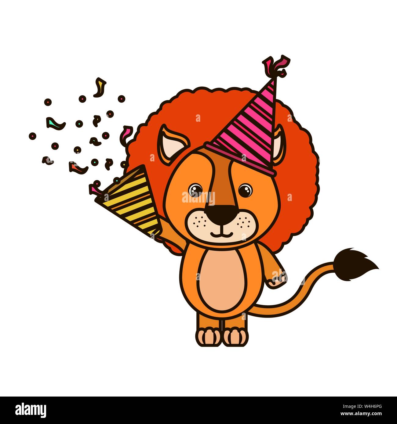 cute lion with party hat on white background Stock Vector Image & Art ...