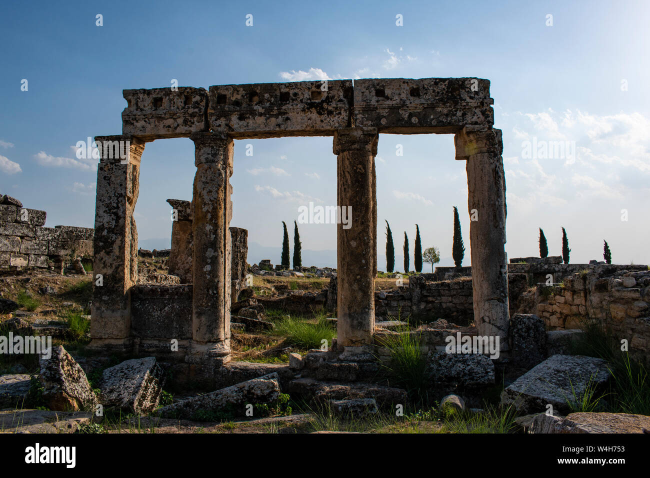 Turkey: building on Frontinus Street, main street to the Roman city of Hierapolis (Holy City), located on hot springs in classical Phrygia Stock Photo