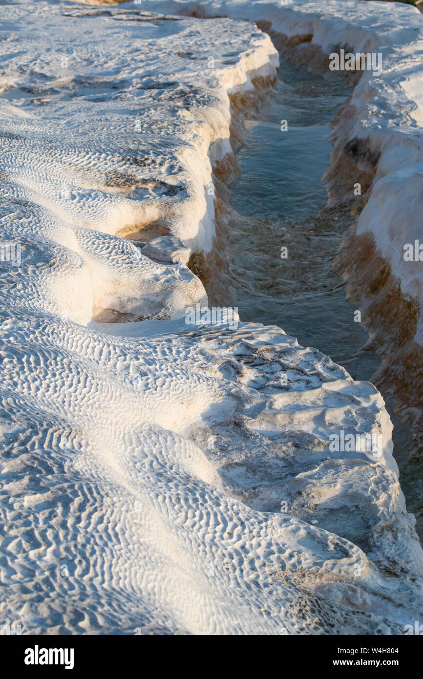 Turkey Flowing Water From Hot Springs On The Travertine Terraces At Pamukkale Cotton Castle A Natural Site Of Sedimentary Rock Deposited By Water Stock Photo Alamy