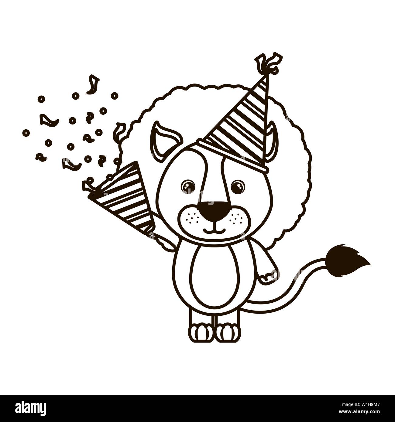 silhouette of lion with party hat on white background Stock Vector ...