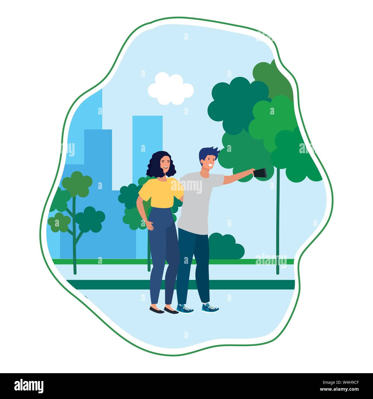 young lovers couple taking a selfie in the camp Stock Vector Image ...