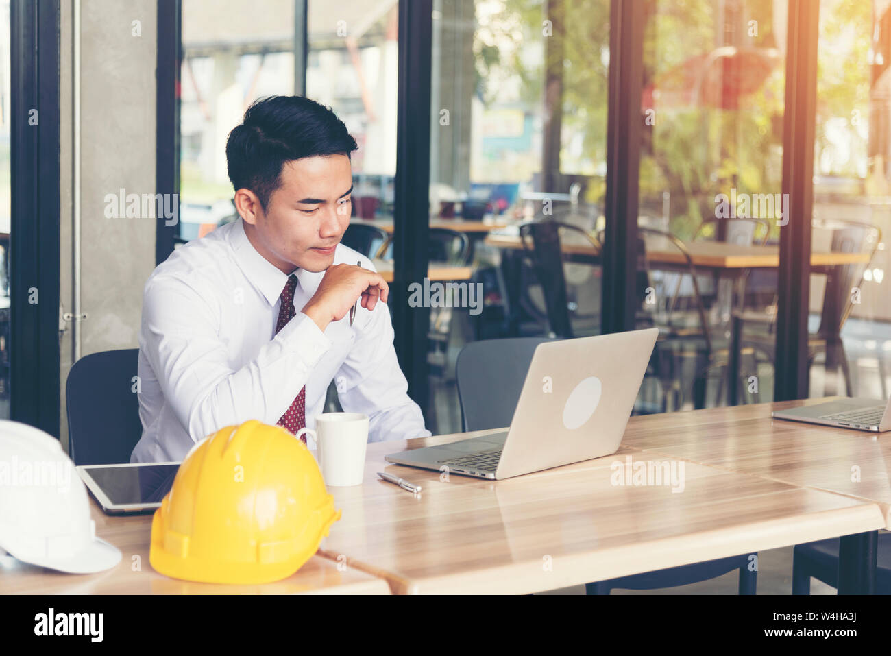 Smart and Handsome Engineer Work at the Coffee Shop Stock Photo Alamy