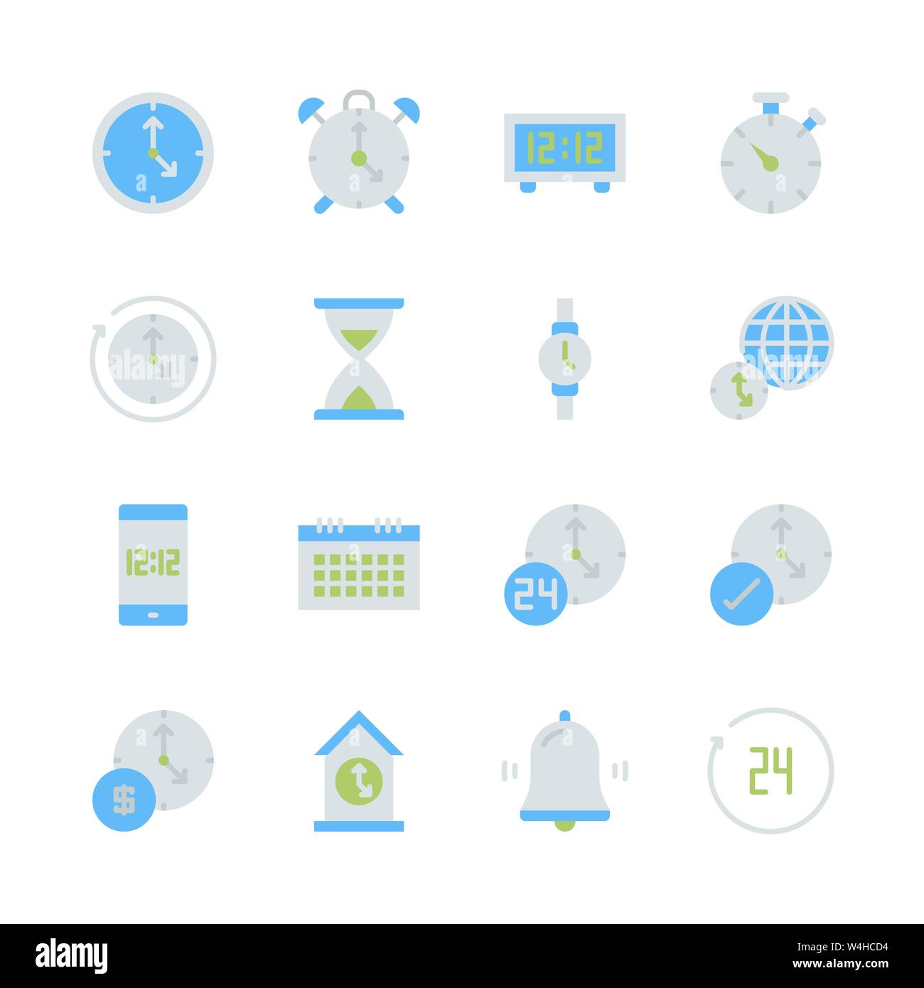 Time and clock in flat icon set design.Vector illustration Stock Vector