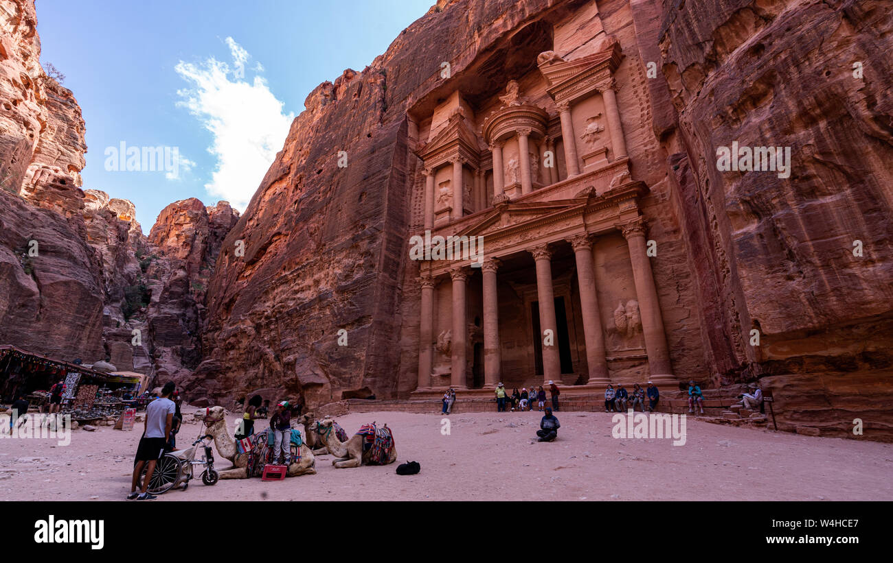 The great Treasury in Petra Archaeological Site - hot spot for all the travelers Stock Photo