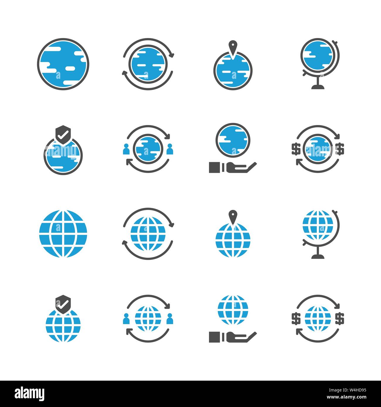 Global related in glyph icon set.Vector illustration Stock Vector