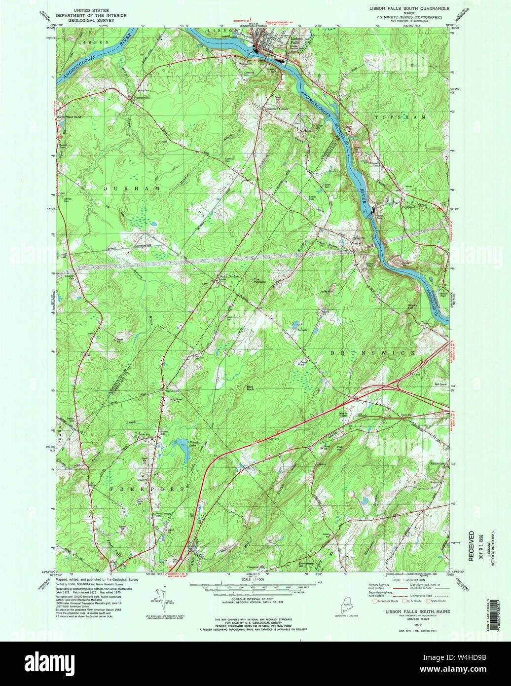 Maine USGS Historical Map Lisbon Falls South 808035 1979 24000