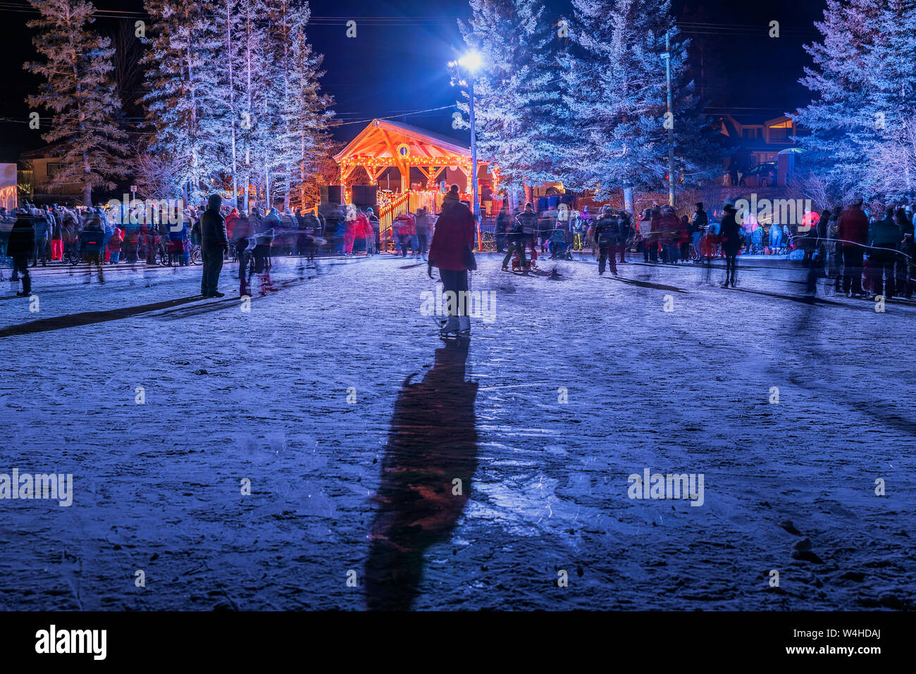 New Year's Eve at the Skating Pond in Canmore, Alberta, Canada Stock