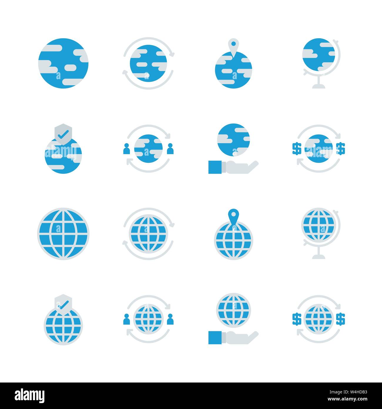 Global related in flat icon set.Vector illustration Stock Vector
