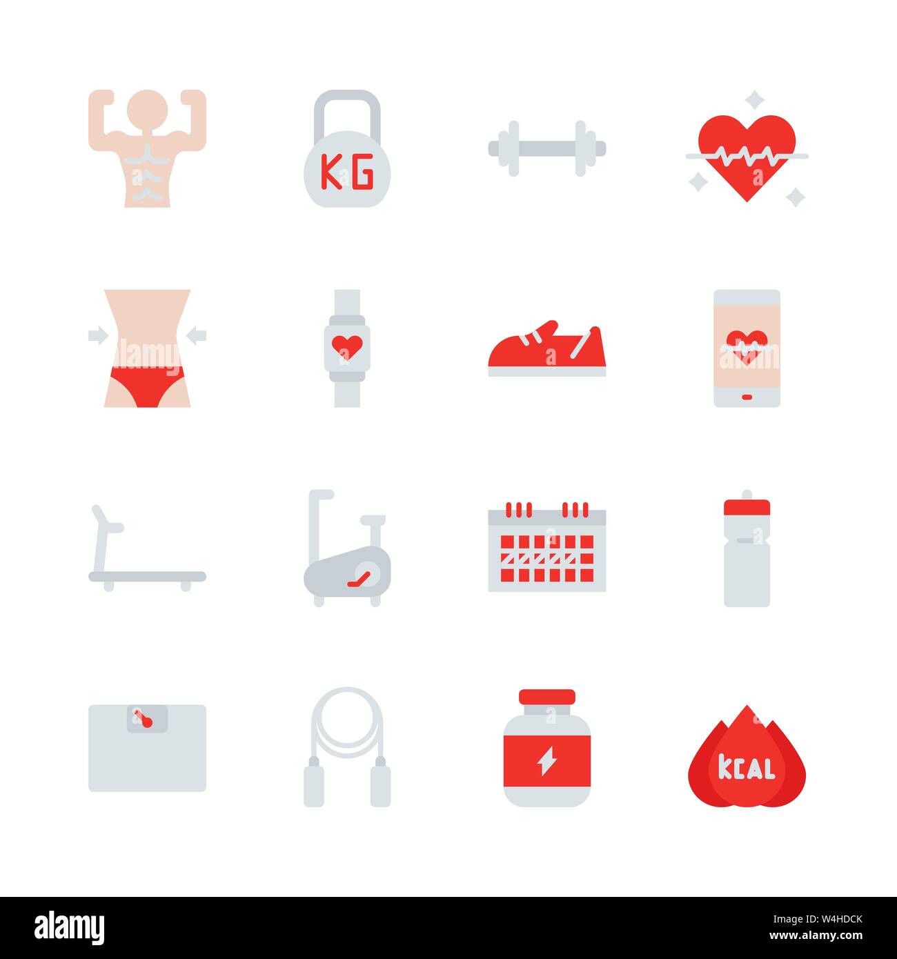 Fitness related in flat  icon set.Vector illustration Stock Vector