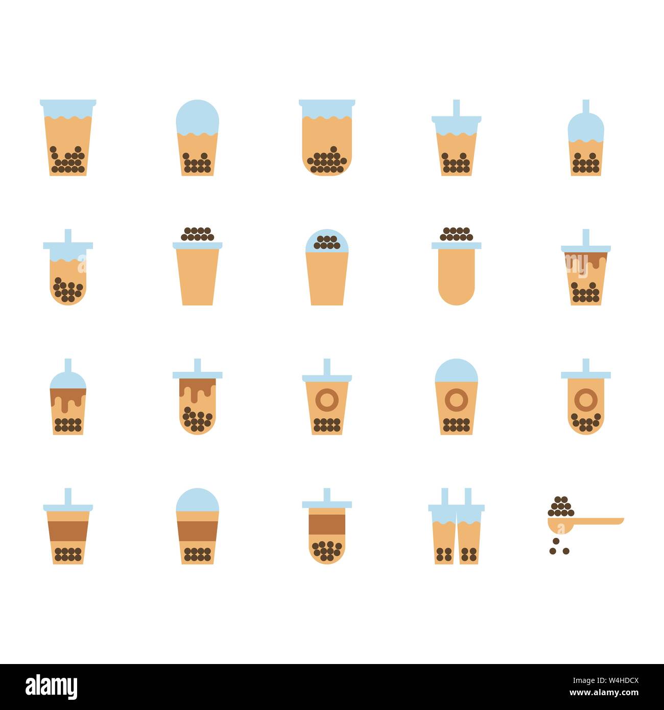 Bubble milk tea in flat icon set.Vector illustration Stock Vector