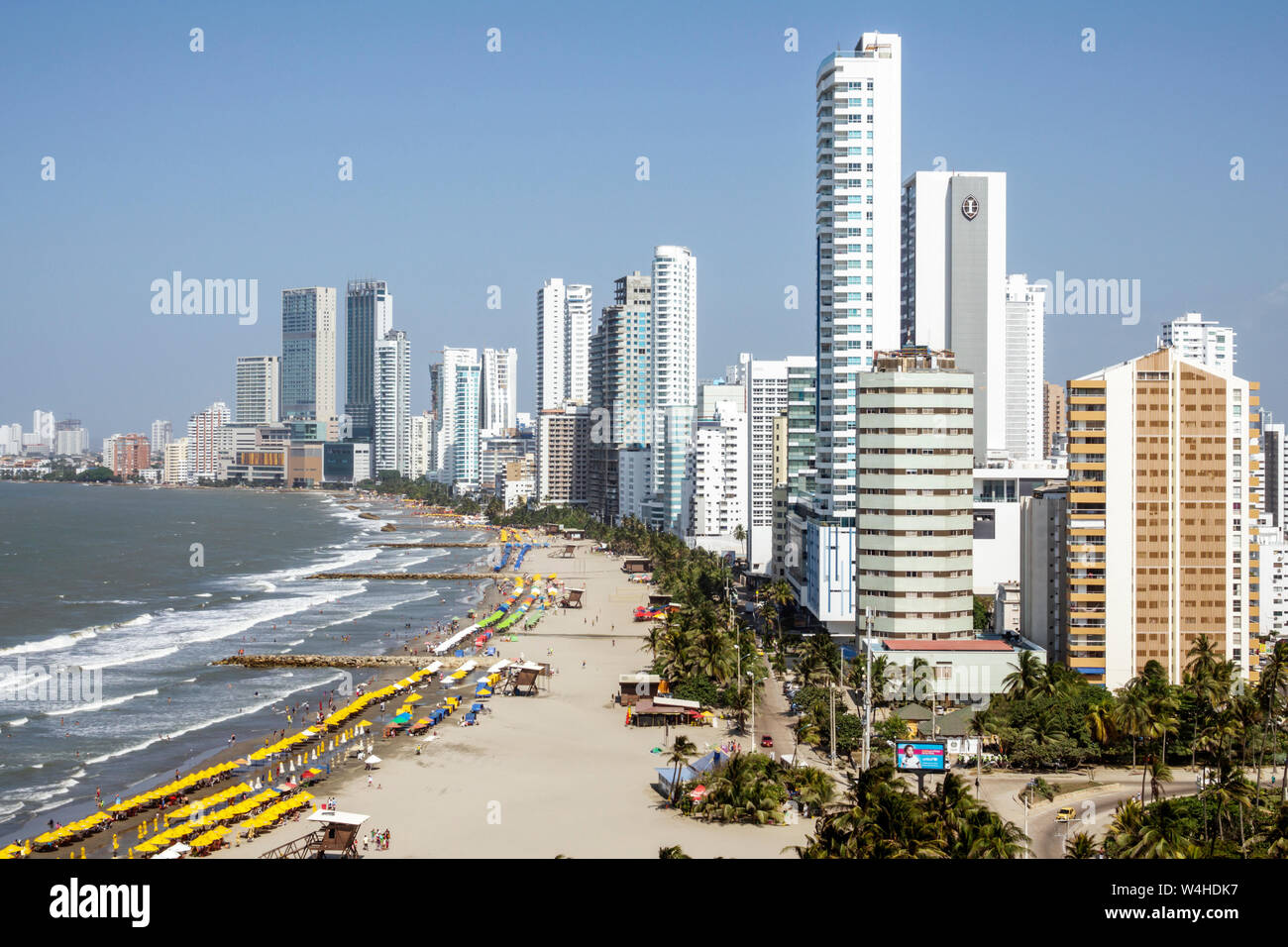 Colombia Cartagena Bocagrande Caribbean Sea public beach coastline city