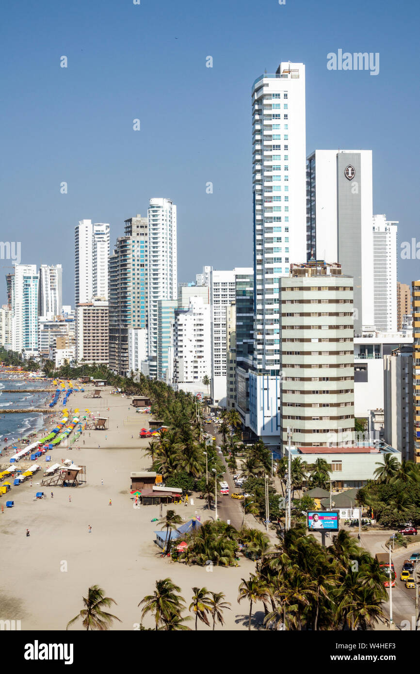 Colombia Cartagena Bocagrande Caribbean Sea public beach coastline city