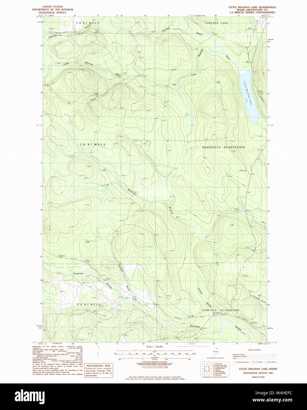 Maine USGS Historical Map Little Machias Lake 102694 1986 24000