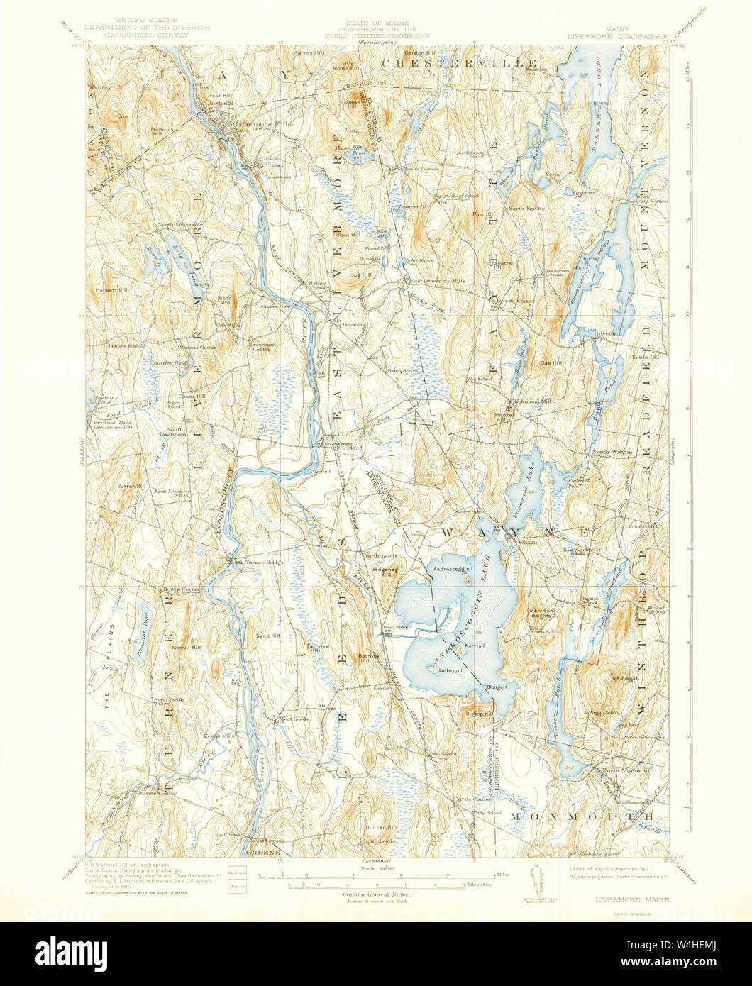 Maine USGS Historical Map Livermore 460570 1912 62500 Restoration Stock