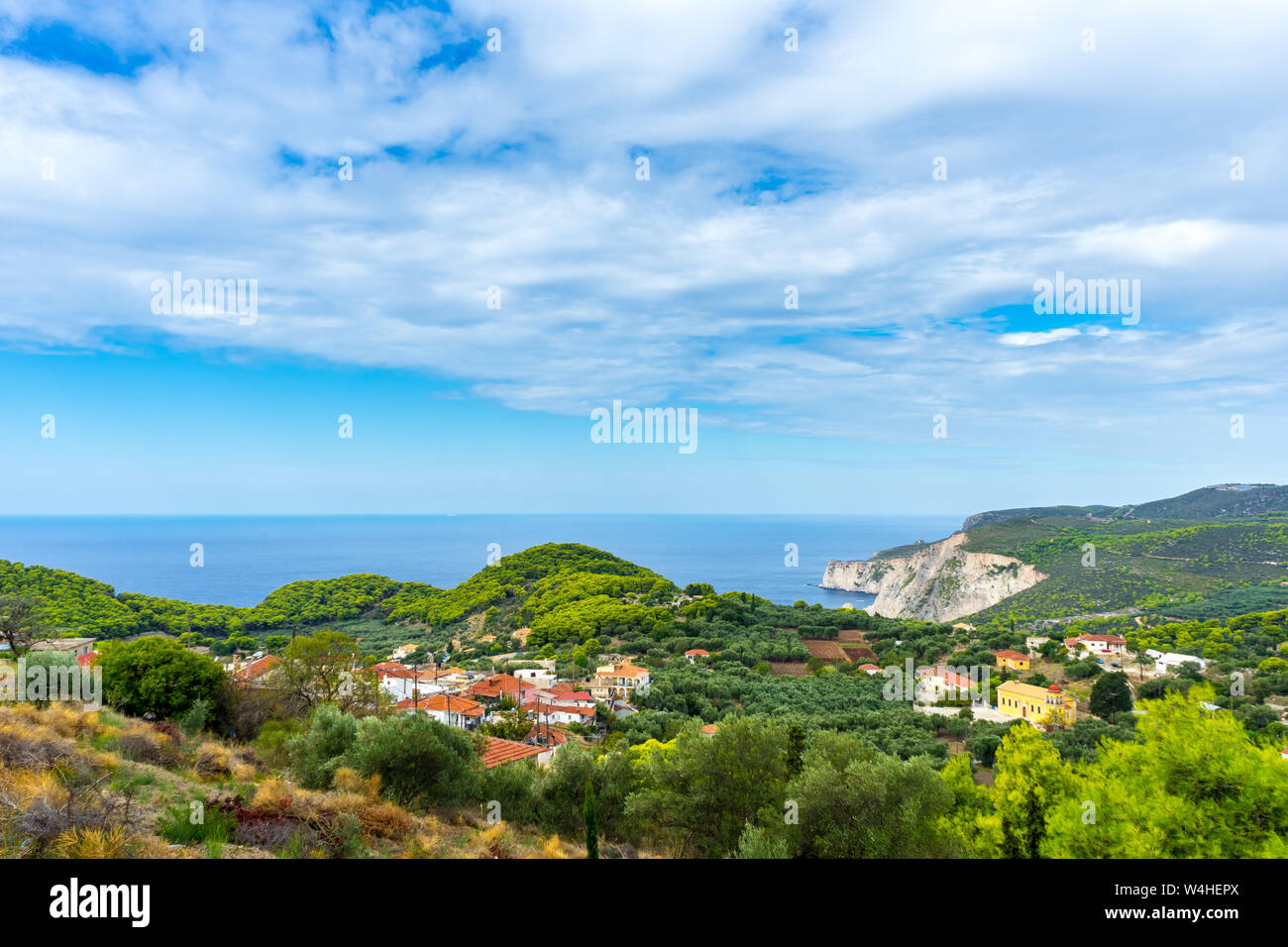 Greece, Zakynthos, Beautiful untouched nature and a small village at the coast Stock Photo