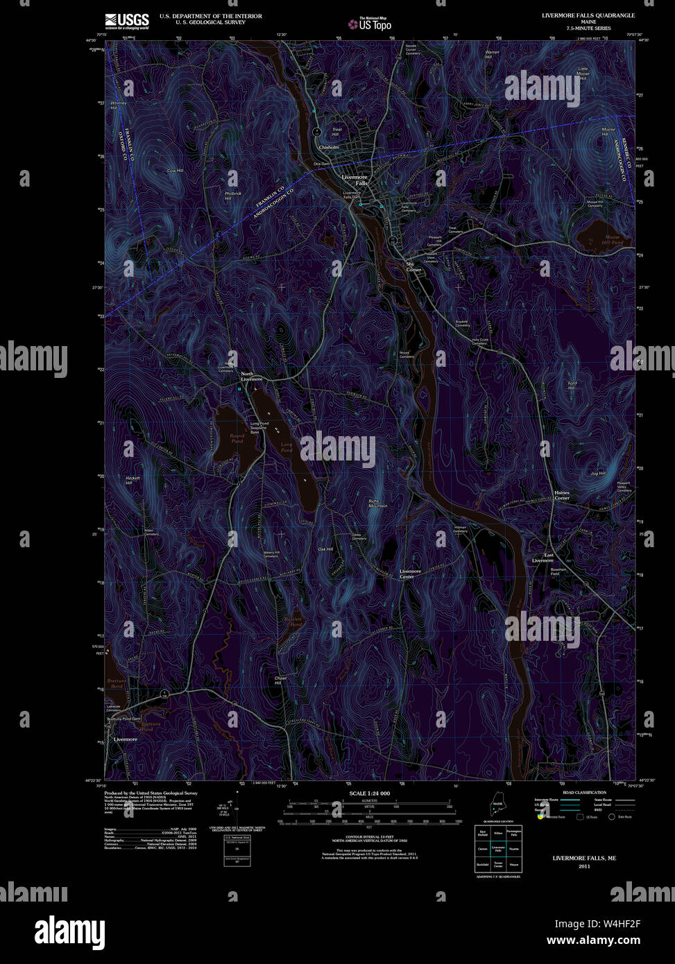 Maine USGS Historical Map Livermore Falls 20110902 TM Inversion Restoration Stock Photo