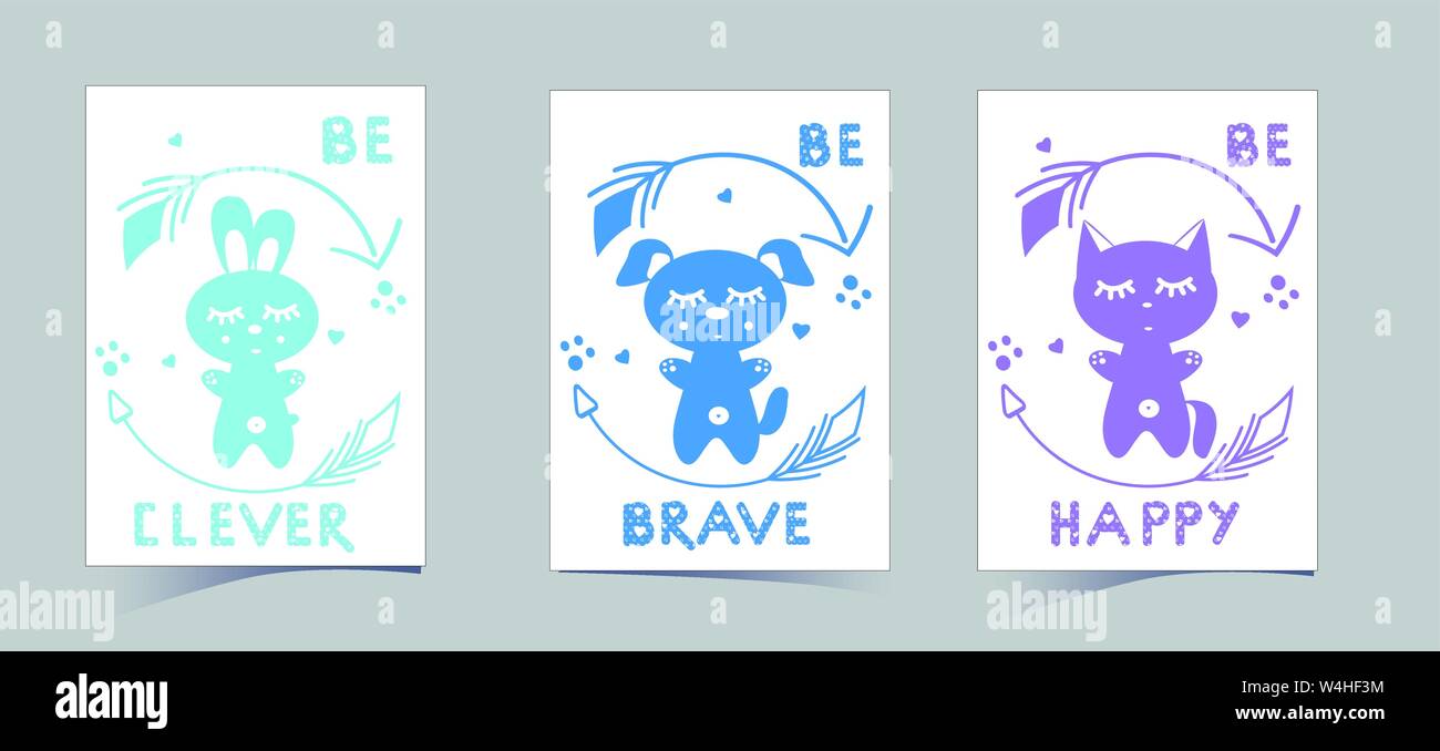 Set Of Cute Nursery Posters Including Puppy Banny Kitten Round