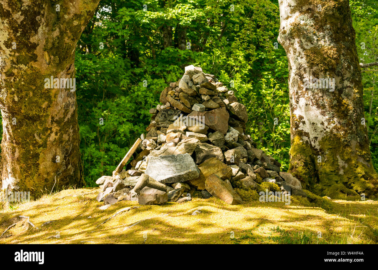 Cairn monument for a dead young man, Roy Montgomery, Isle of Skye, Inner Hebrides, Scotland, Uk Stock Photo