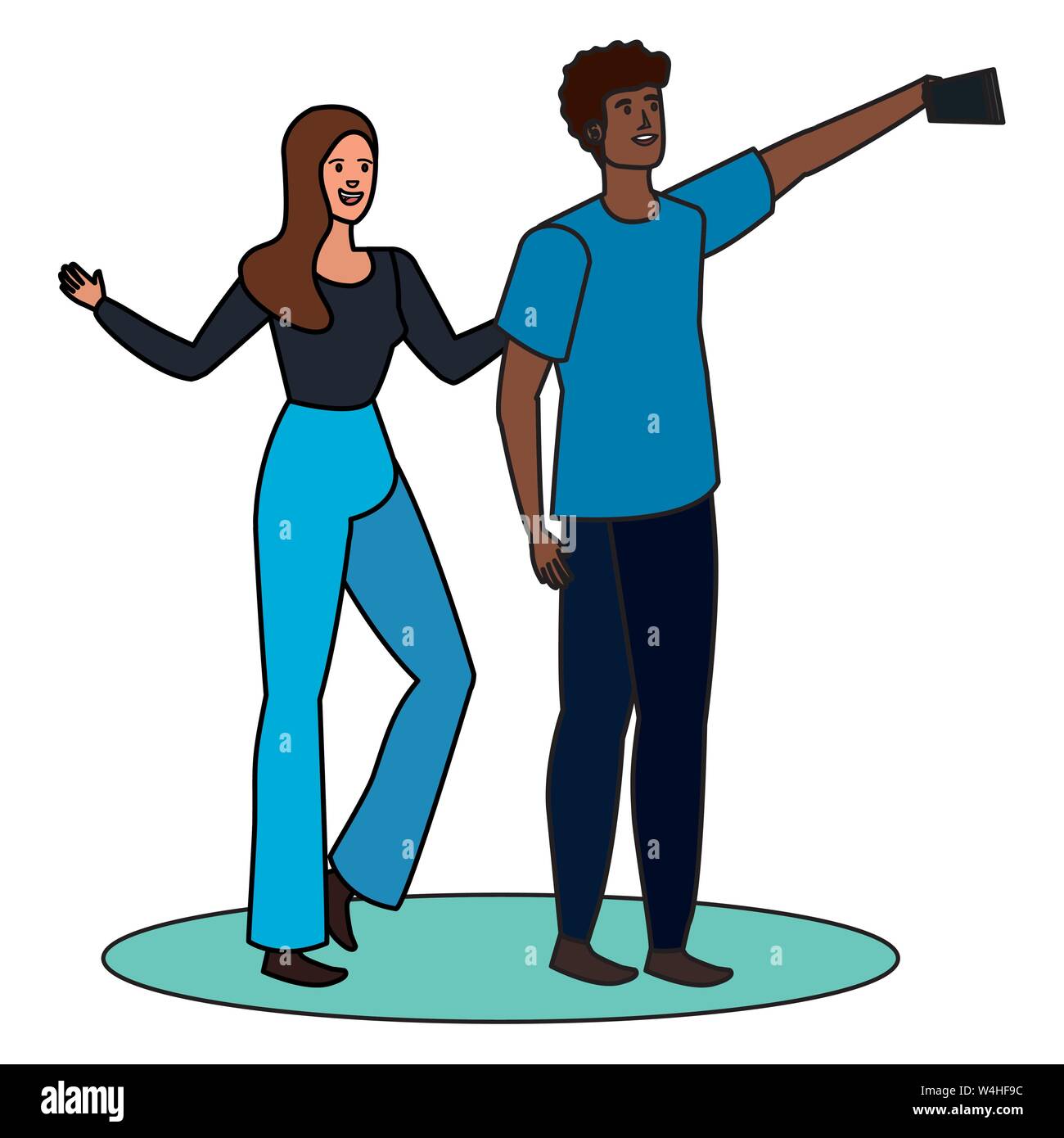 young interracial lovers couple taking a selfie Stock Vector