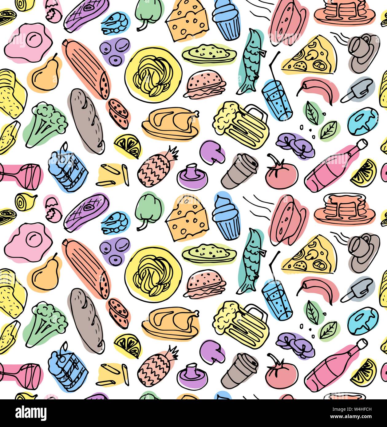 Doodle food various design cartoon hi-res stock photography and images -  Alamy