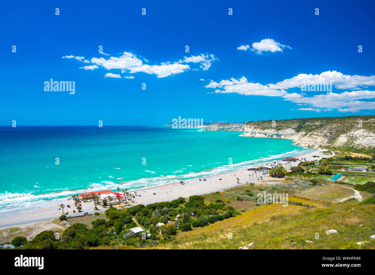 The famous beach of Kourio under the hill of the Sanctuary of Apollo at the Kourion World ...