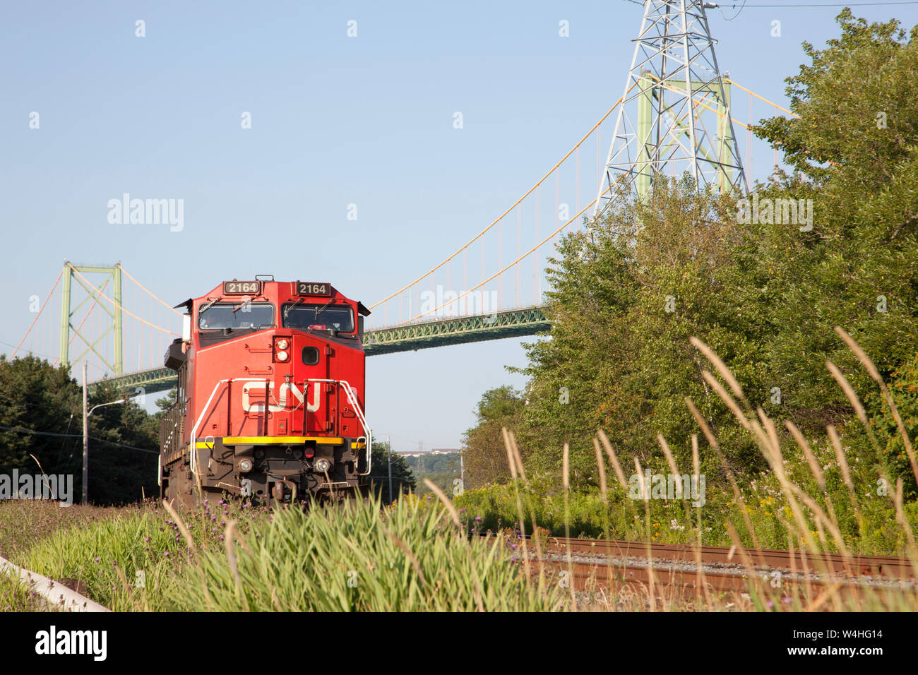 Halifax, Nova Scotia August 2, 2017 A CN railway train runs along underneath the MacDonald Halifax, Nova Scotia August 2, 2017 A CN railway train runs along underneath the MacDonald
