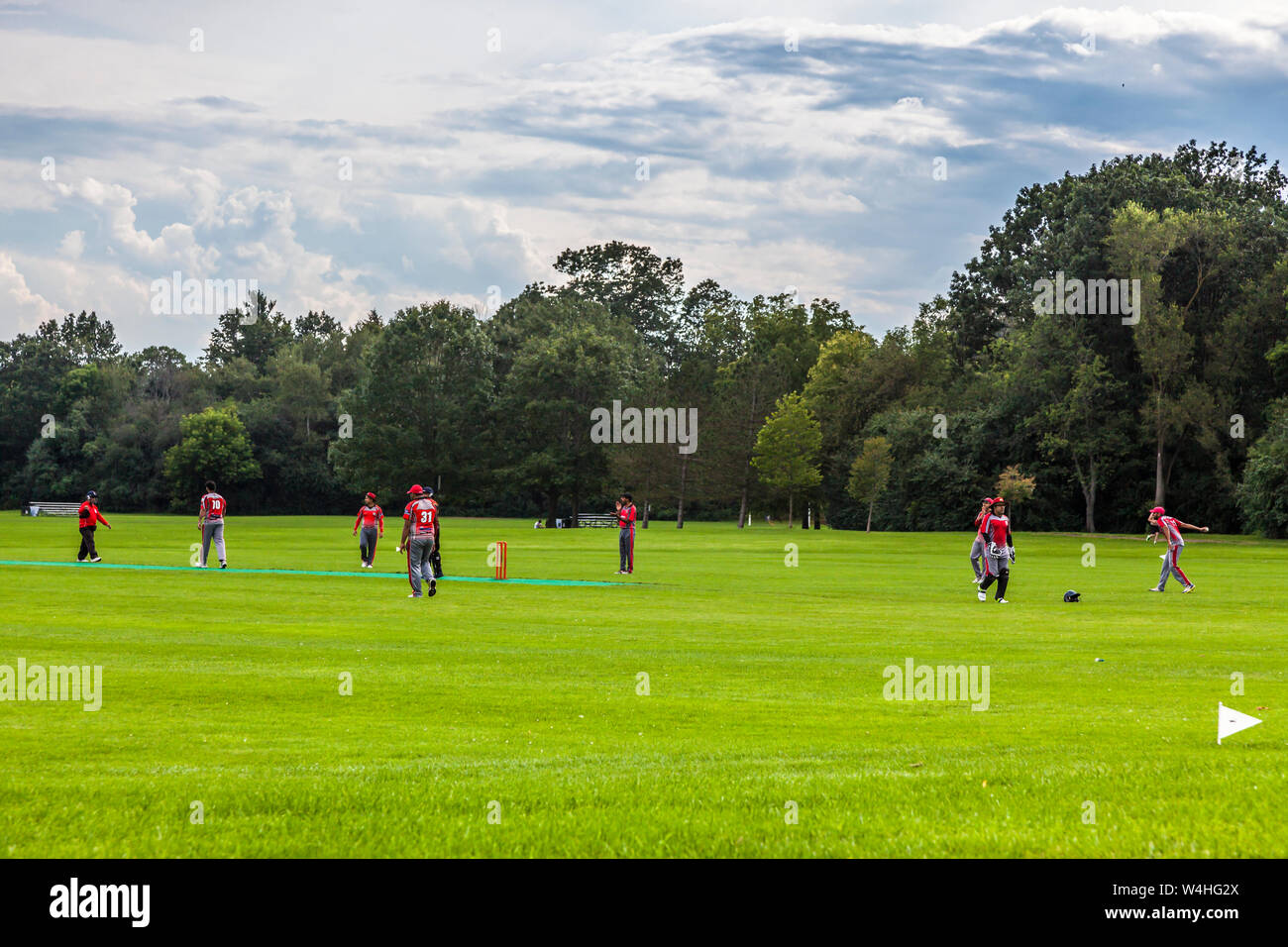 Aug 6 , 2017, Sunnybrooke park, Toronto, Ontario - Cricket players practising their game Stock Photo