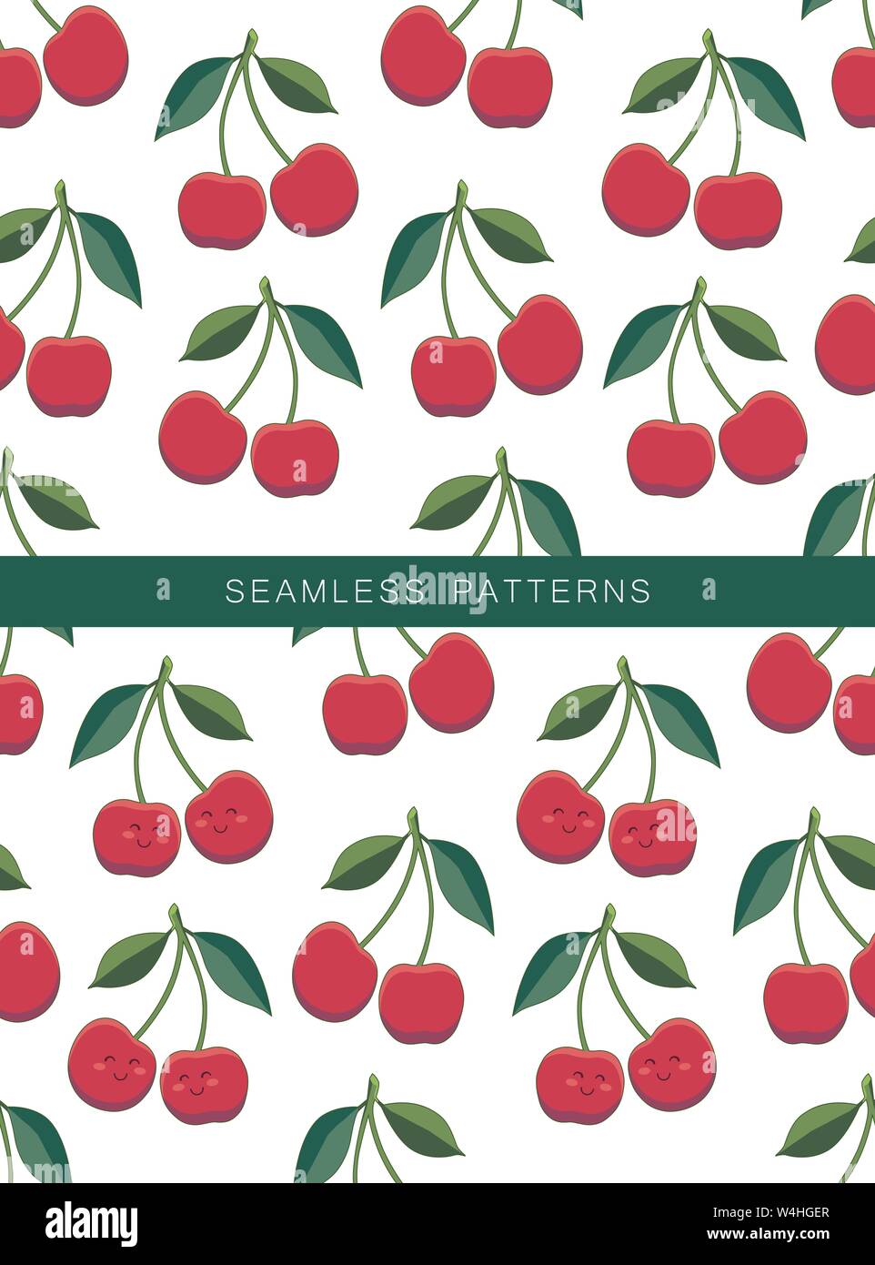 Two backgrounds with cherry. Vector seamless pattern with two isolated