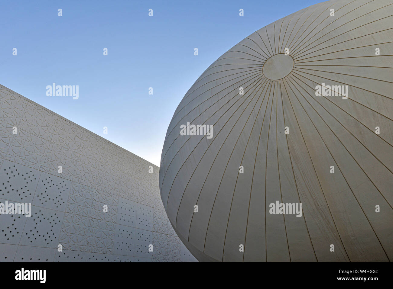 DOHA, QATAR - JANUARY 1, 2016: Detail of an egg shape structure of the Weill Cornell Medical College, Education City, designed by Arata Isozaki, archi Stock Photo