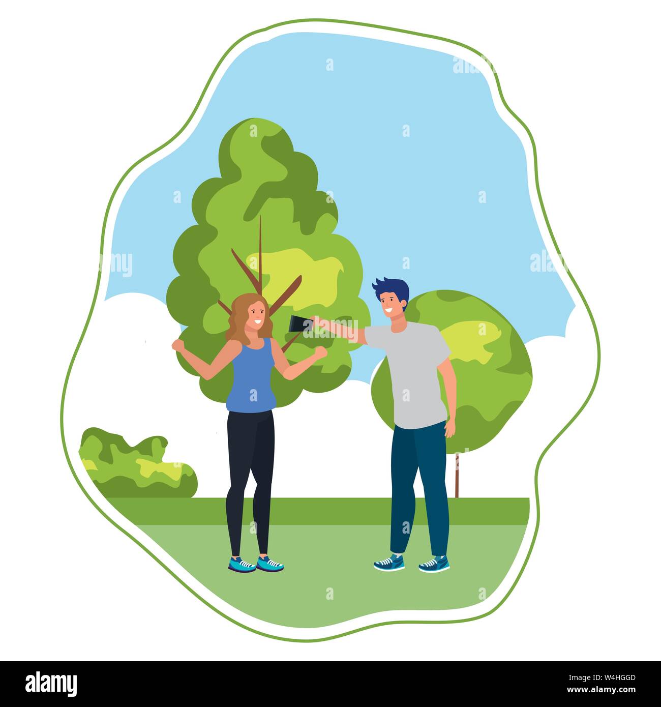 young lovers couple taking a selfie in the camp Stock Vector Image ...