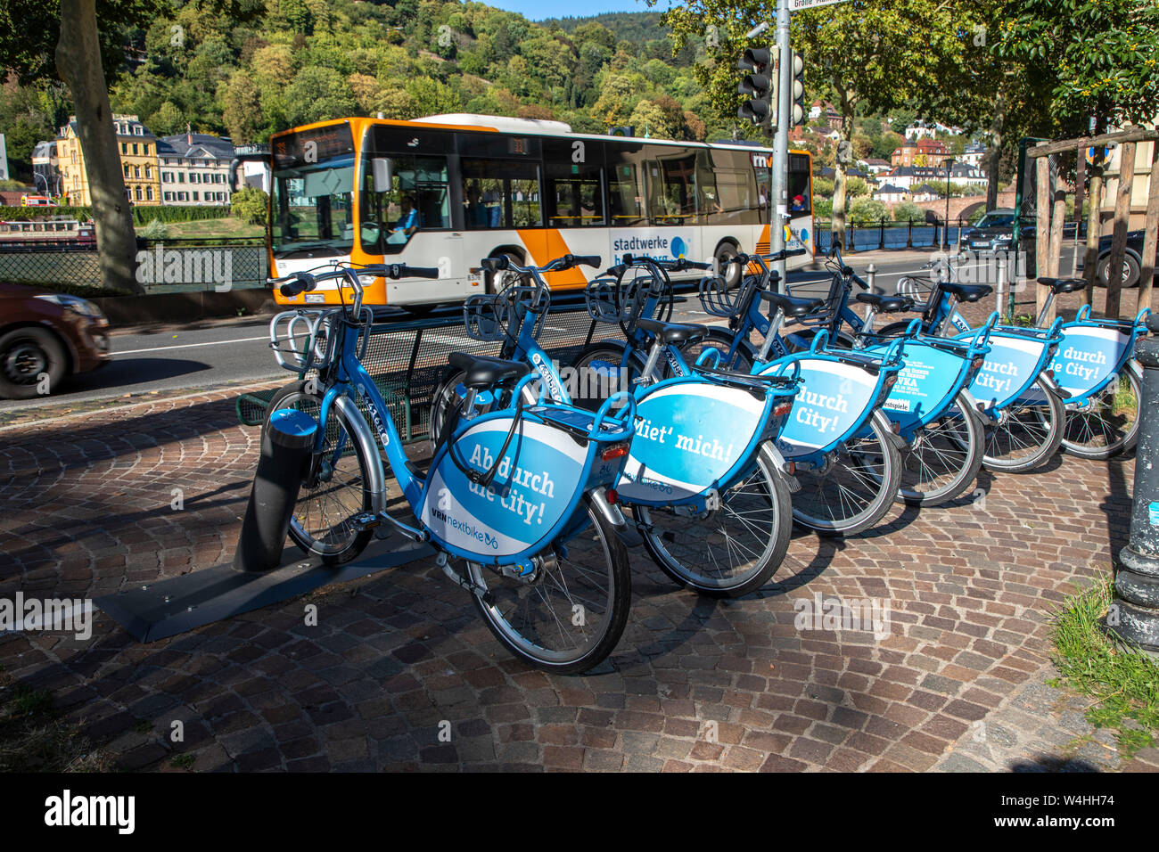 Bicycle rental station in downtown Worms, from Nextbike, Rent a Bike