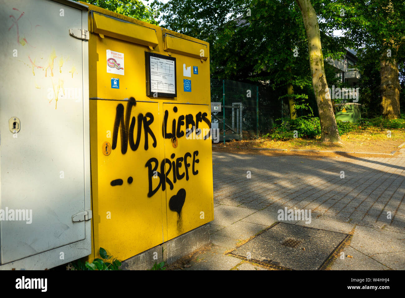Letter box, Mail box sprayed with a slogan, Only love letters, Essen, NRW, Germany, Grafitti, Stock Photo