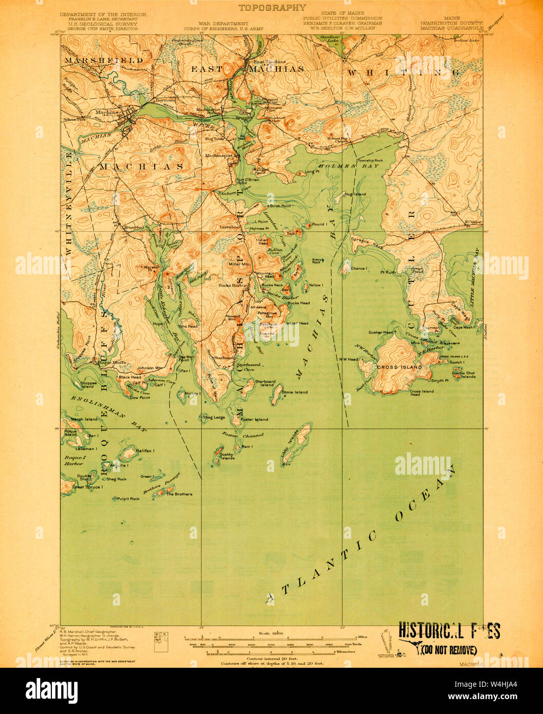 Maine USGS Historical Map Machias 807561 1918 62500 Restoration Stock