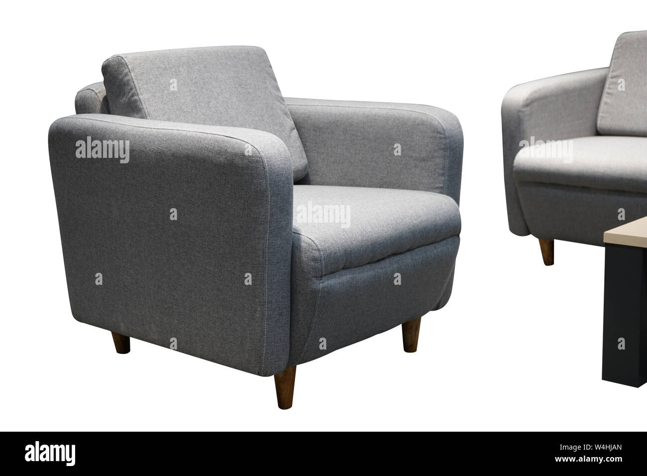 Gray single sofa in modern style isolated on white. Stock Photo
